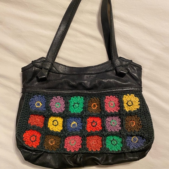 Vintage Lucky brand shoulder bag with vibrant woven flowers on front and back - Picture 1 of 4